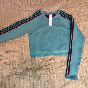 Fabletics Pistachio Crop Top Long Sleeve with Striped Sleeves Size M